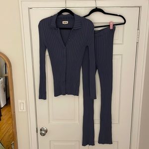 Open Edit Ribbed Cardigan and High Waisted Pant Set